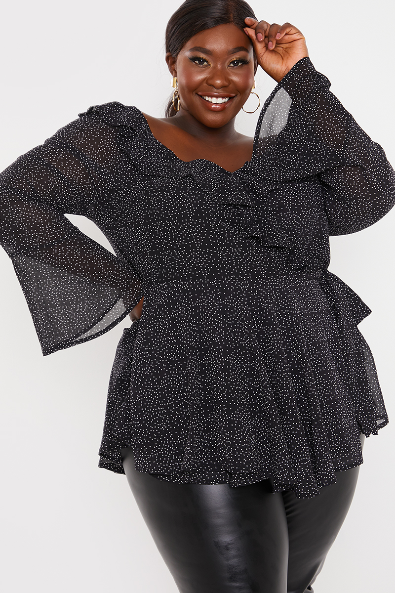 Polka Dot Print Off The Shoulder Top With Tie Waist