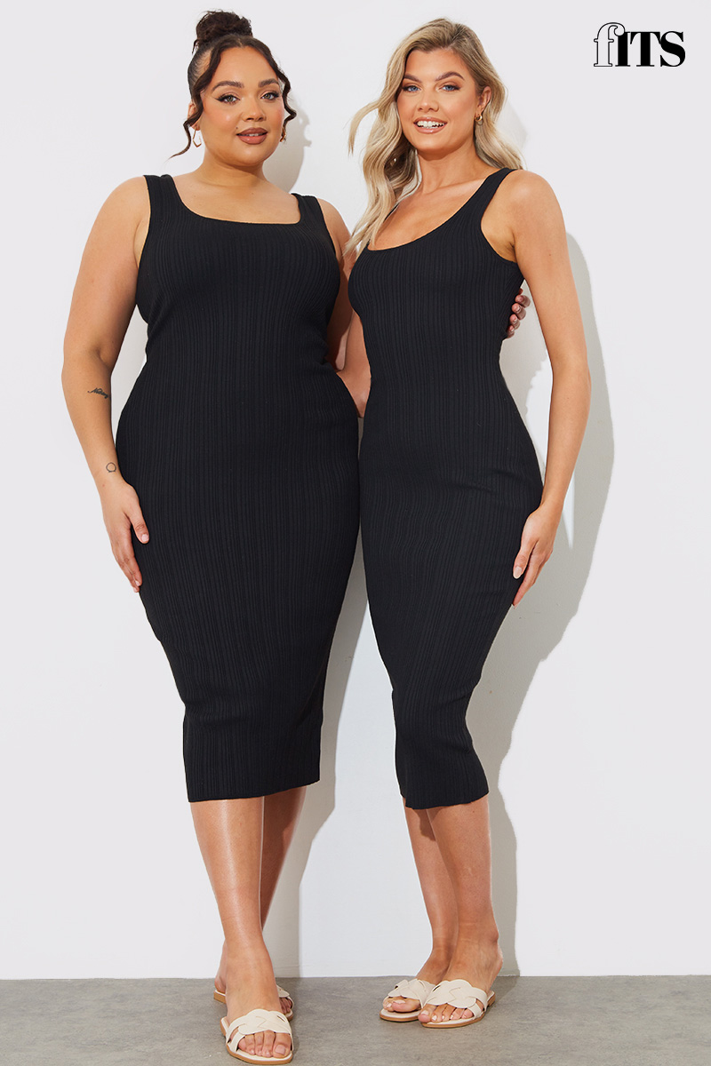 Recycled Ribbed Scoop Neck Midi Dress