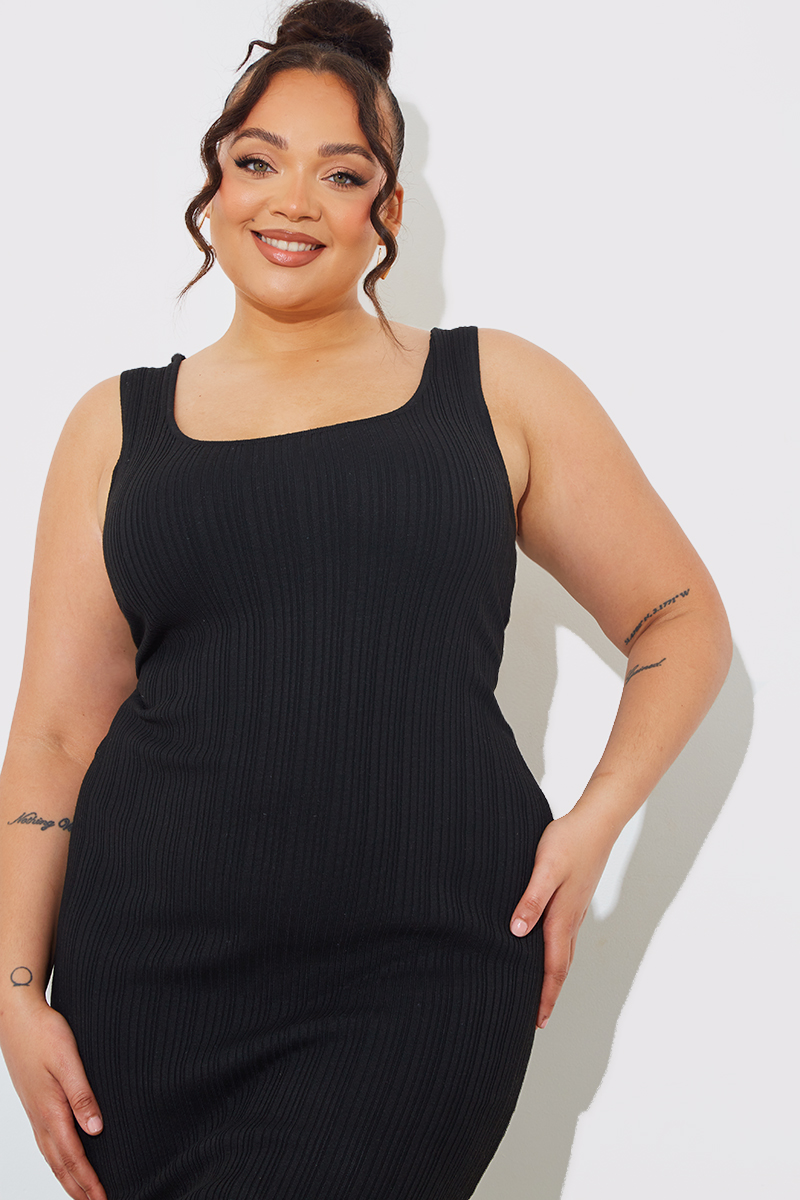 Recycled Ribbed Scoop Neck Midi Dress