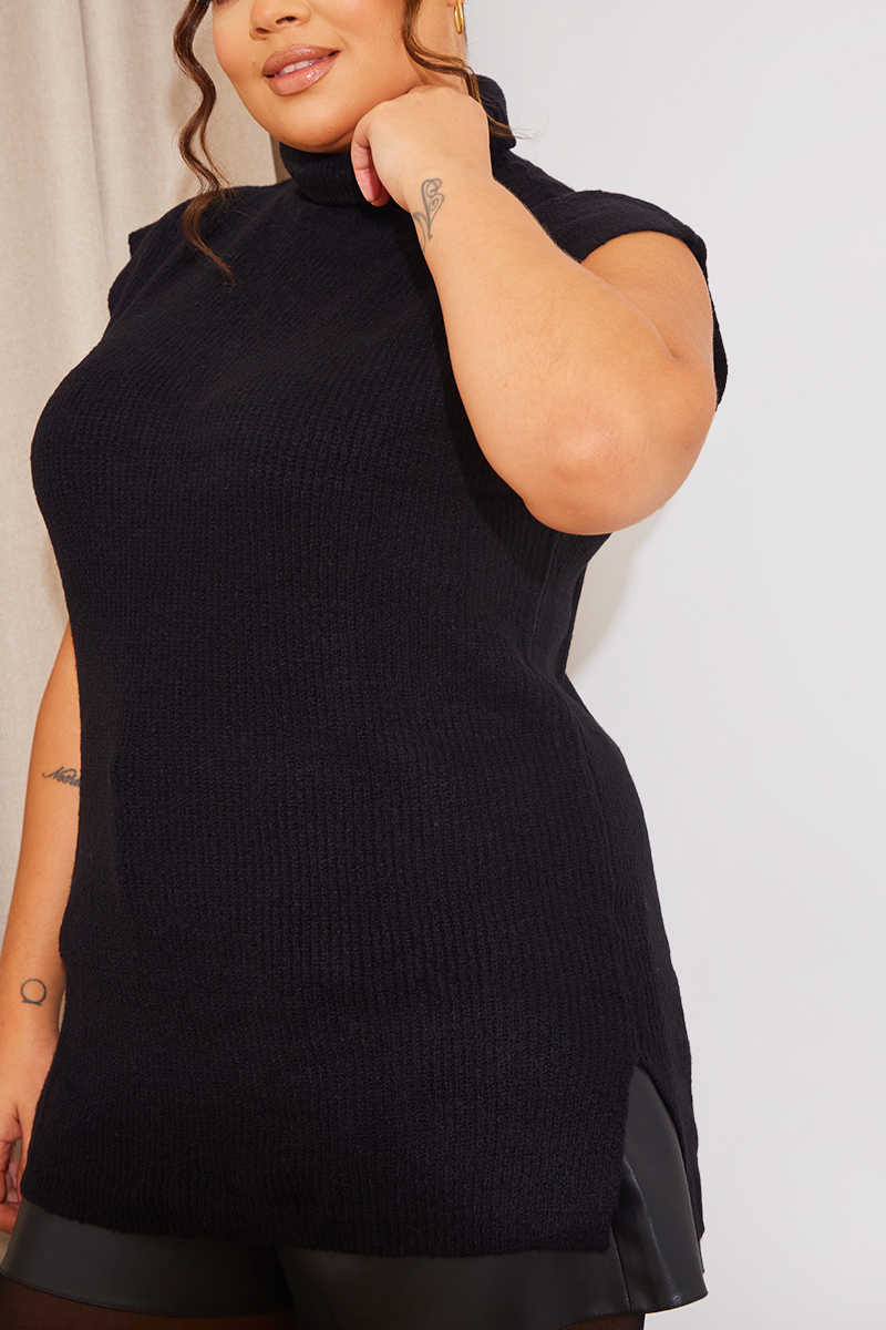 Knitted Roll Neck Sleeveless Tunic