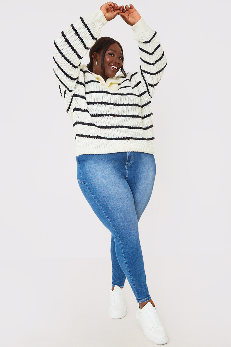 Recycled Stripe Half Button Knitted Jumper