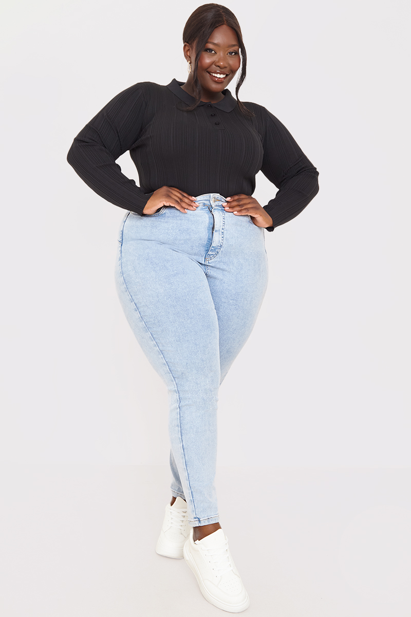 Polo Button Detail Rib Top