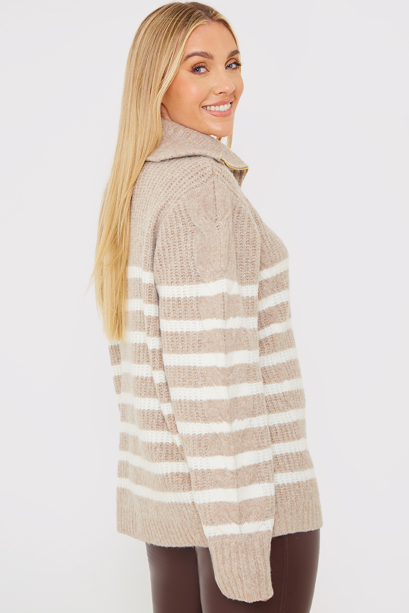 Recycled Stripe Half Zip Stripe Cable Jumper