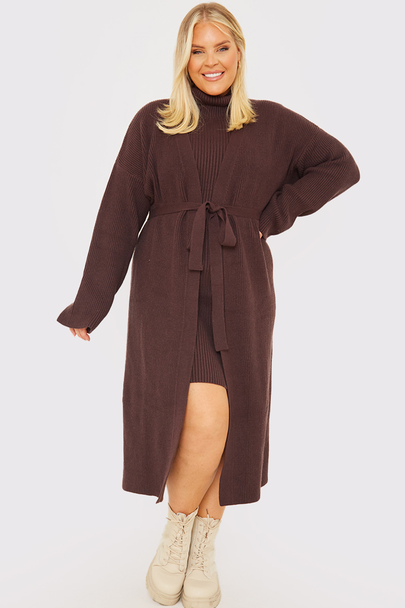 Knitted Co Ord Belted  Midaxi Cardigan