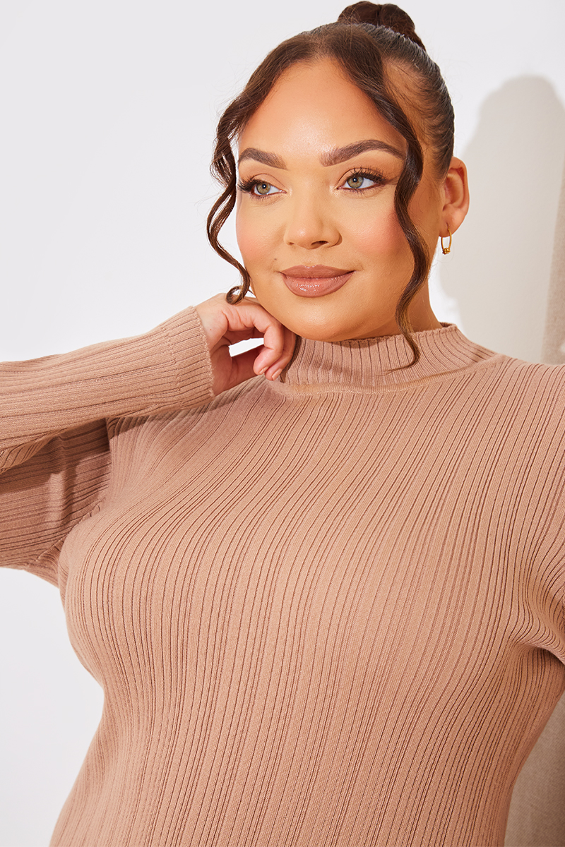 High Neck Variegated Rib Midi Dress