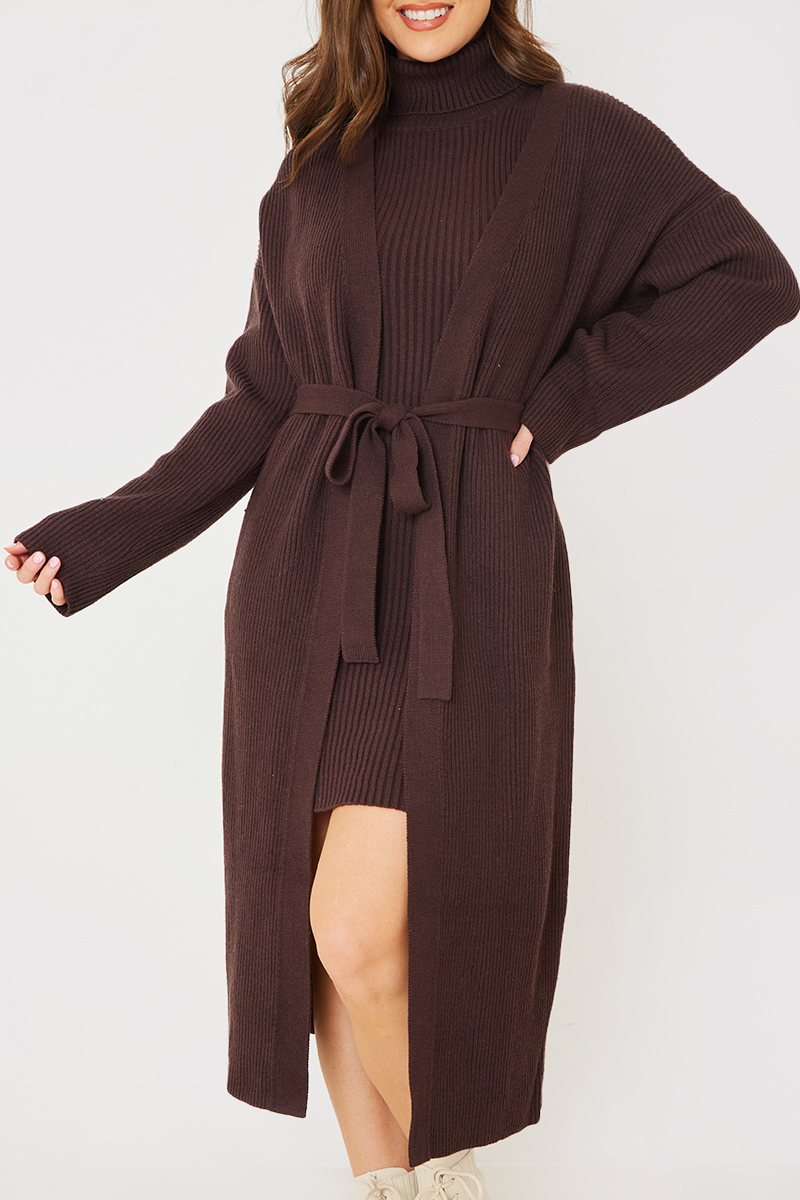 Knitted Co Ord Belted  Midaxi Cardigan