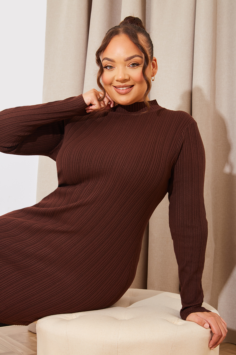 High Neck Variegated Rib Mini Dress