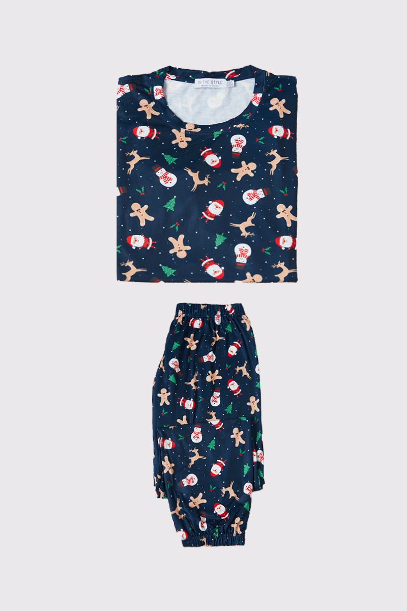 Womens Santa/Gingerbread Man Print Matching Family PJ Set