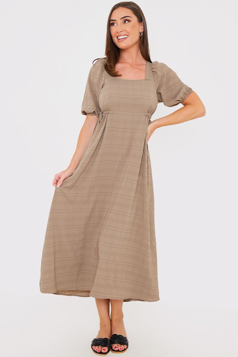 Open Back Puff Sleeve Midi Dress