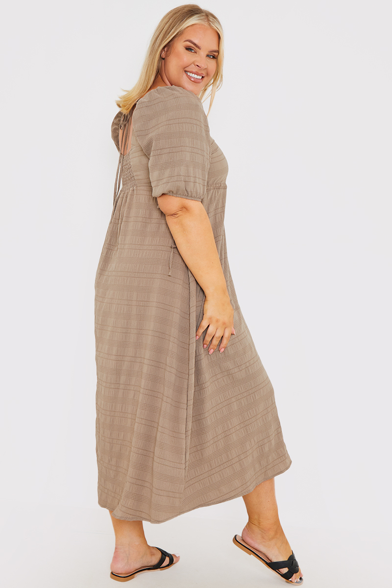 Open Back Puff Sleeve Midi Dress