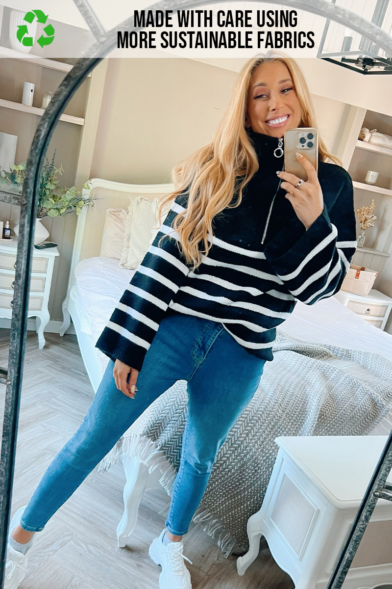 Stripe Knitted Half Zip Jumper