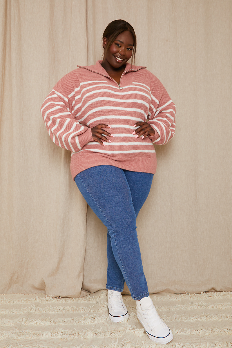 Knitted Stripe Half Zip Jumper