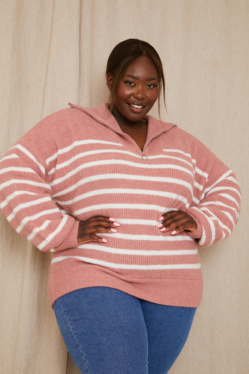 Knitted Stripe Half Zip Jumper