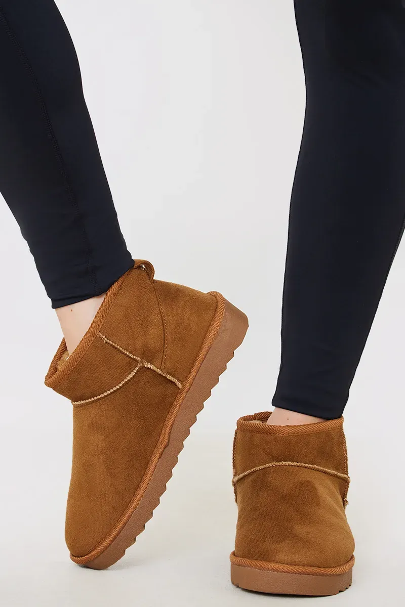Tan Wide Fit Faux Fur Ankle Boot