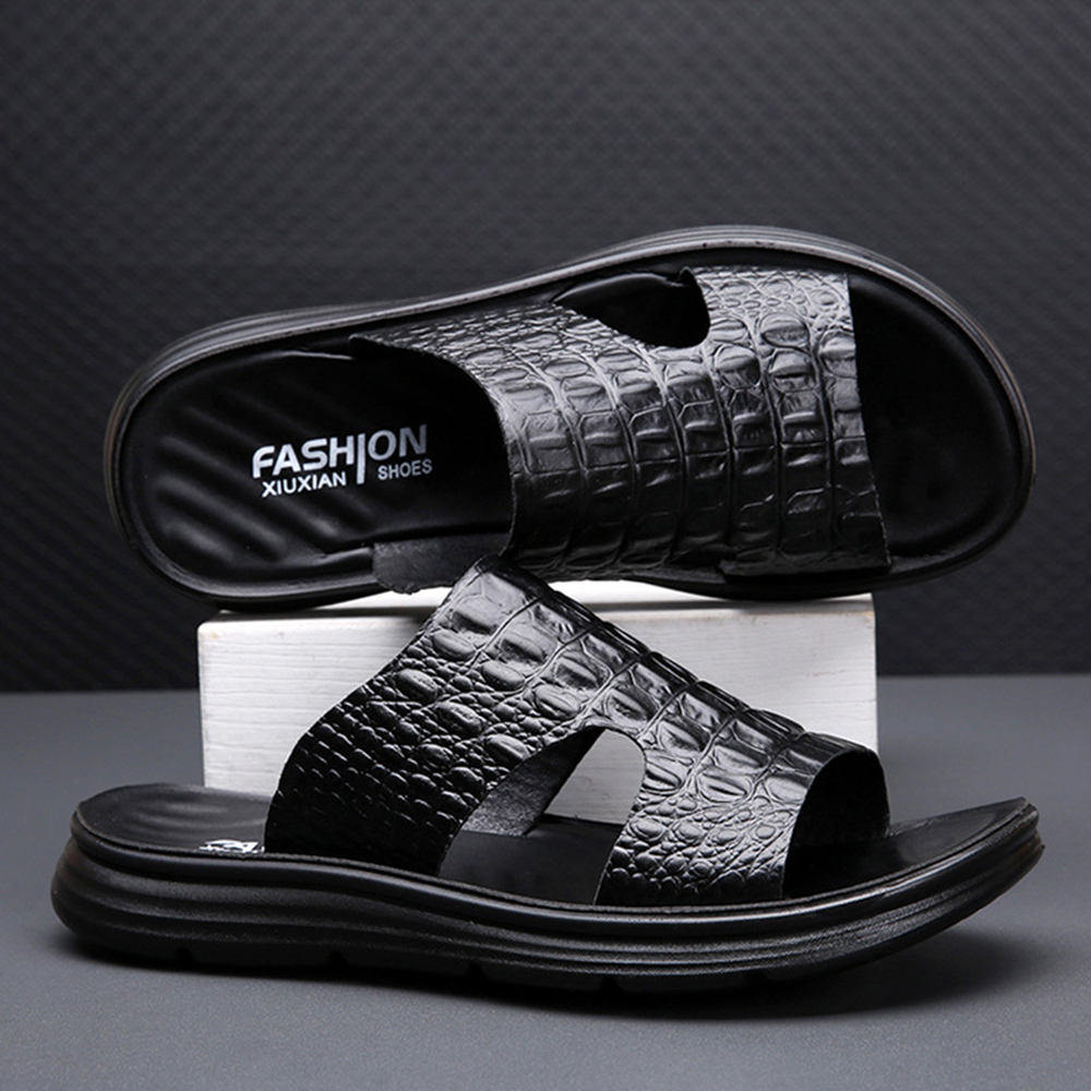 Figcoco Summer men's casual crocodile print slippers