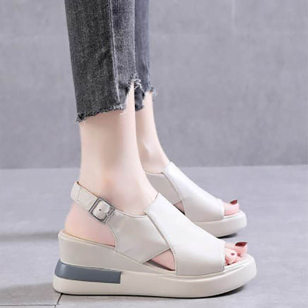 Reemelody Women's fashionable platform buckle wedge sandals