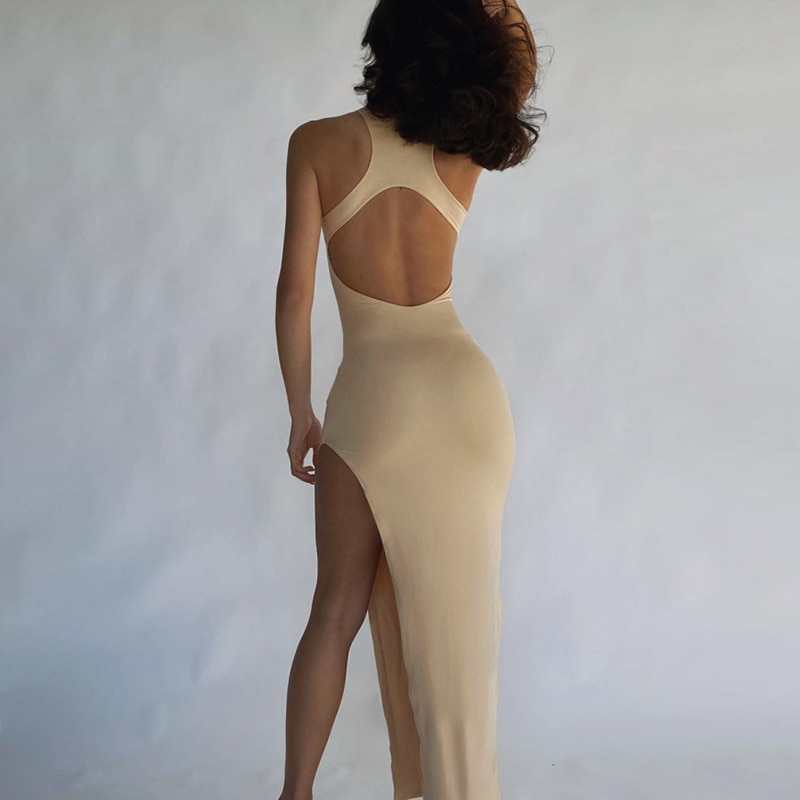 Hollow Sexy Open Back Slim Long Split Skirt Bag Hip Dress Bodycon Robes Y2k Women Vestidos Summer 2021 платье женское