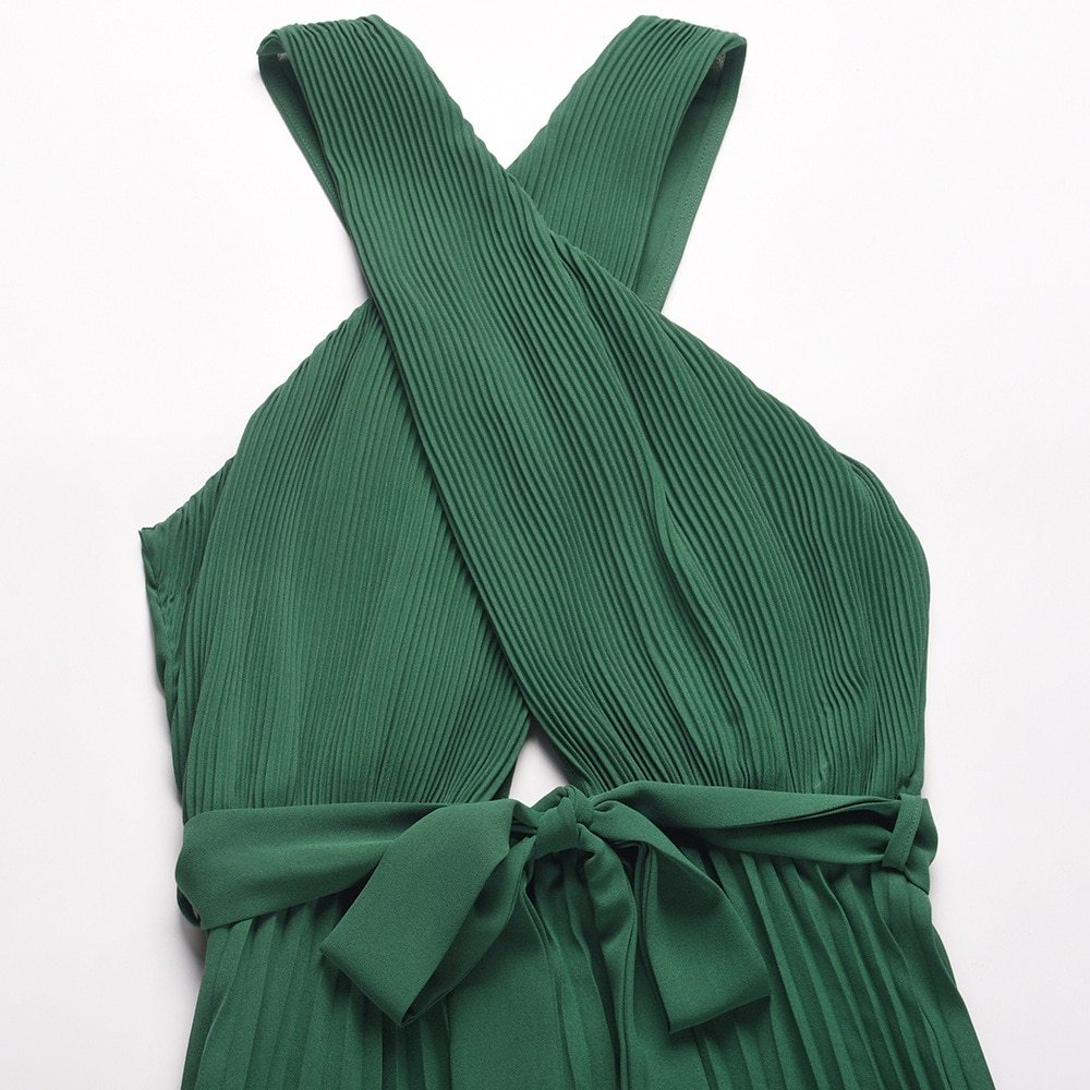 Elegant Solid Sleeveless Chiffon Long Women Summer Pleated Dresses 2022 New Chic Ladie Party Evening Dress