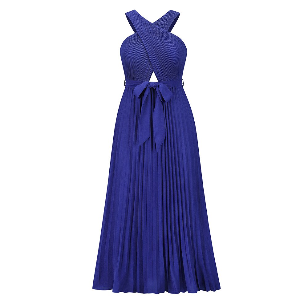 Elegant Solid Sleeveless Chiffon Long Women Summer Pleated Dresses 2022 New Chic Ladie Party Evening Dress
