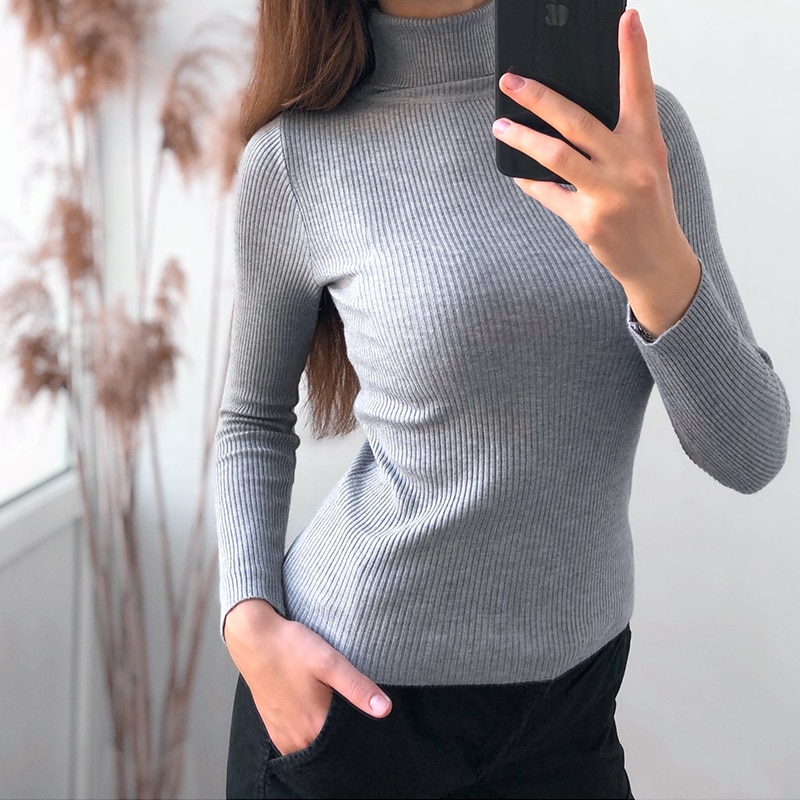 2Women Turtleneck Sweaters Autumn Winter Basic Tops Slim Pullover Women Casual Soft Knitted Sweater Jumper Soft Warm Pull