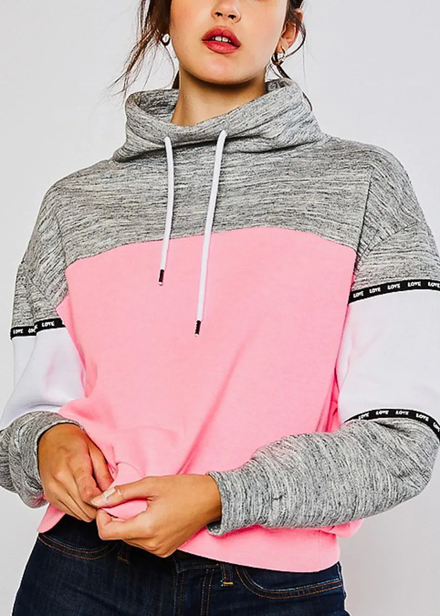 Neon Pink Colorblock Pullover Hoodie