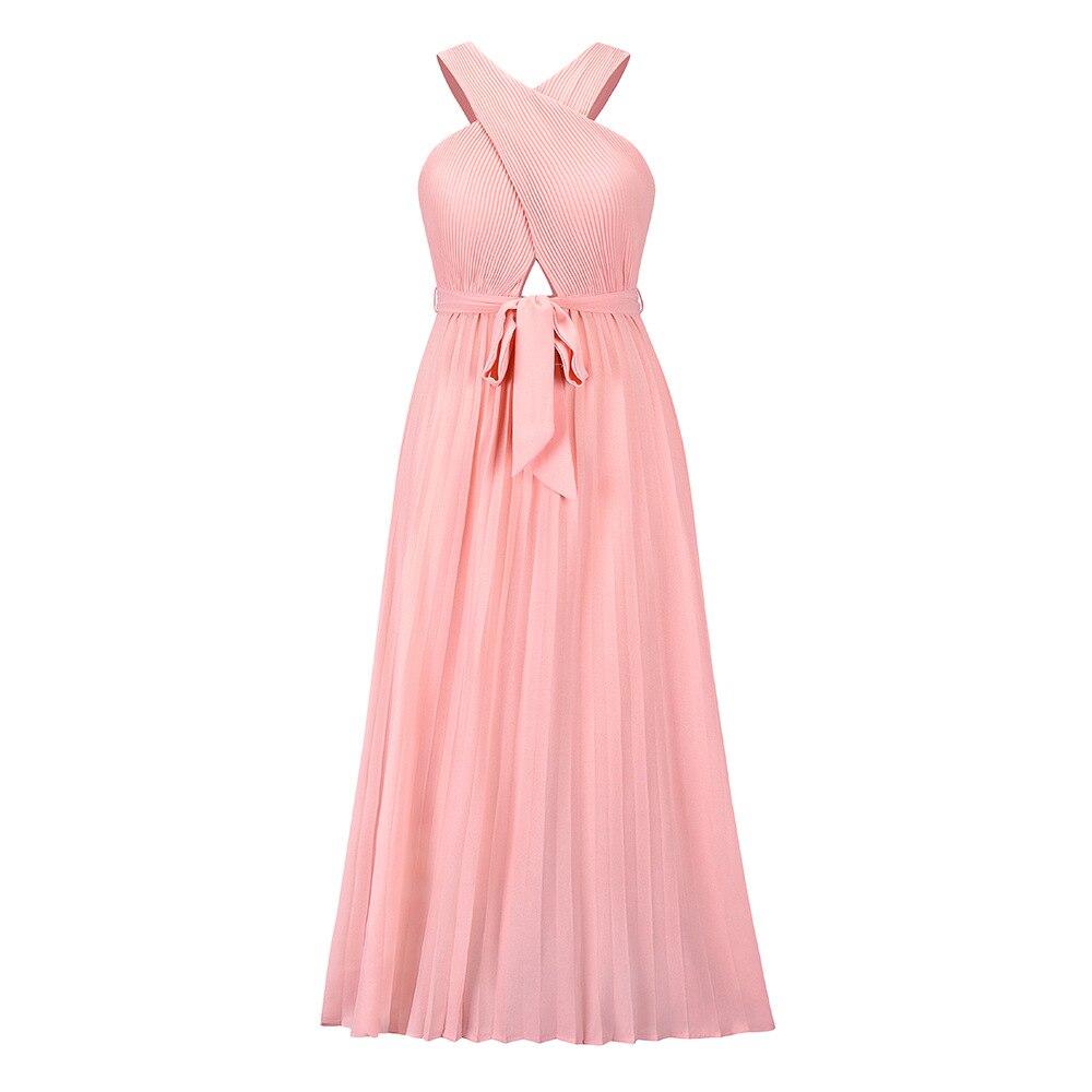 Elegant Solid Sleeveless Chiffon Long Women Summer Pleated Dresses 2022 New Chic Ladie Party Evening Dress