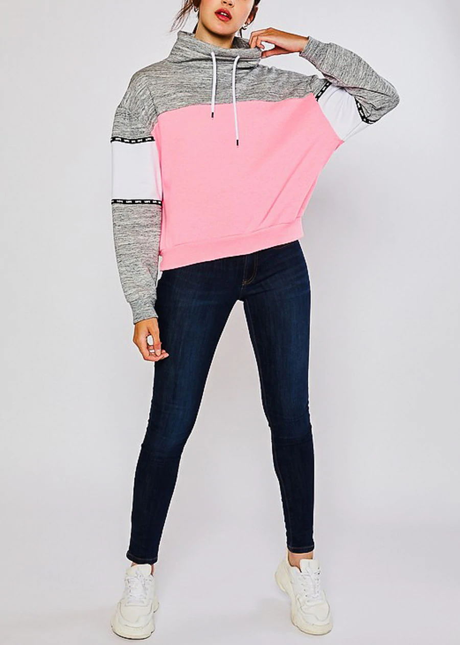 Neon Pink Colorblock Pullover Hoodie