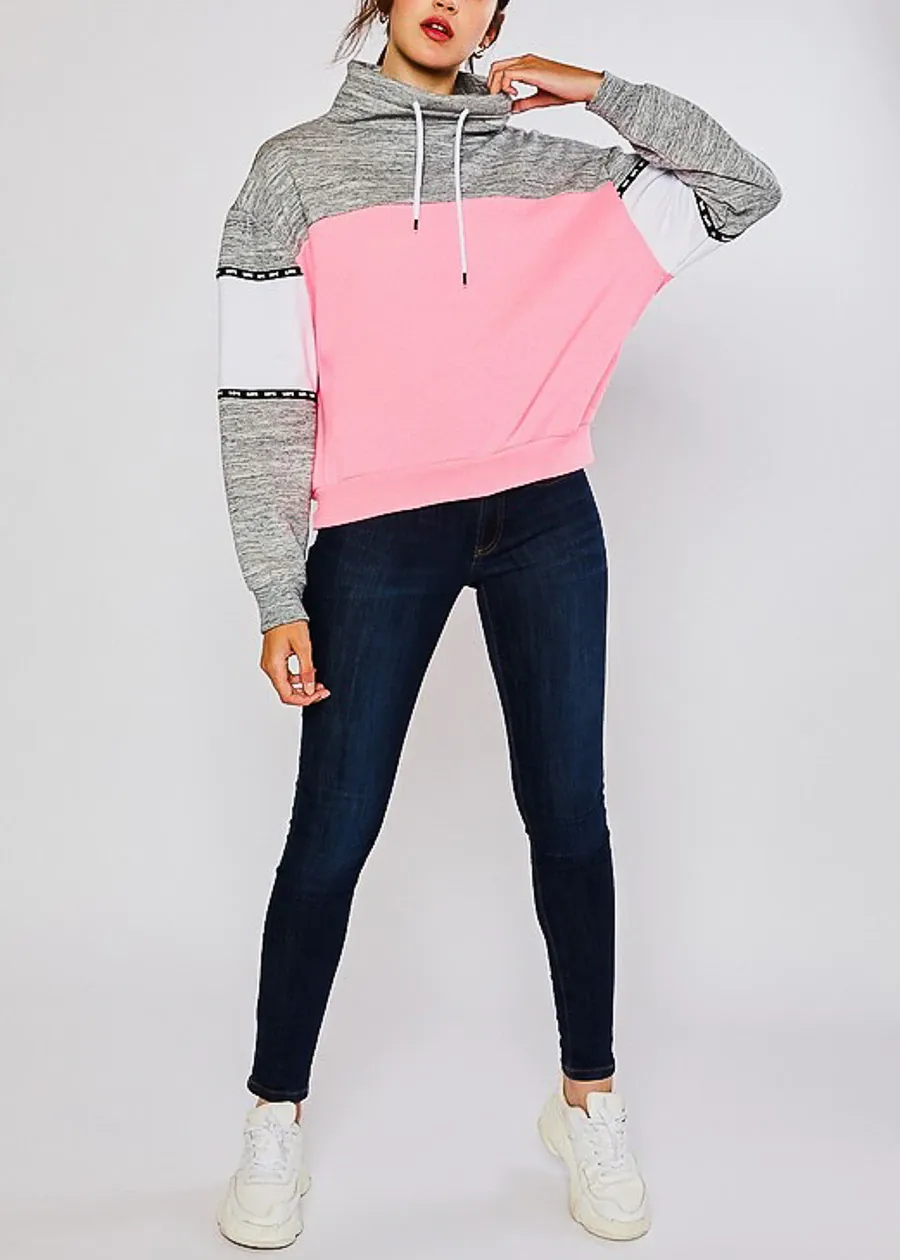 Neon Pink Colorblock Pullover Hoodie
