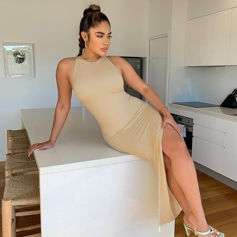 Hollow Sexy Open Back Slim Long Split Skirt Bag Hip Dress Bodycon Robes Y2k Women Vestidos Summer 2021 платье женское