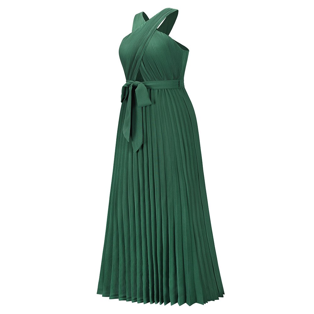 Elegant Solid Sleeveless Chiffon Long Women Summer Pleated Dresses 2022 New Chic Ladie Party Evening Dress