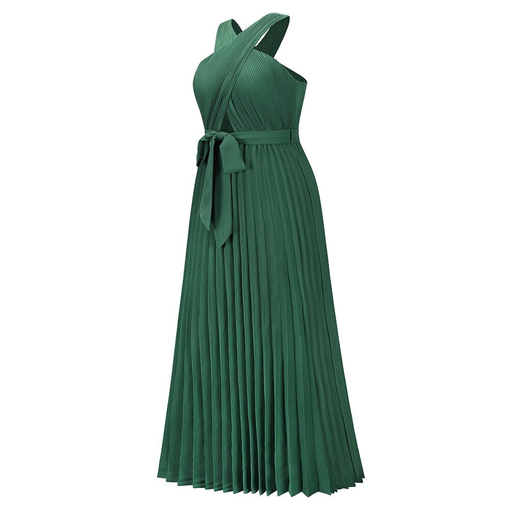Elegant Solid Sleeveless Chiffon Long Women Summer Pleated Dresses 2022 New Chic Ladie Party Evening Dress