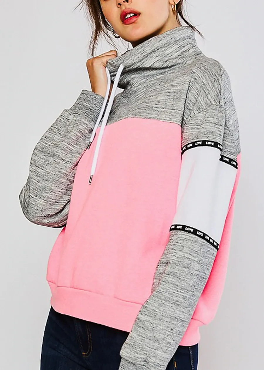 Neon Pink Colorblock Pullover Hoodie