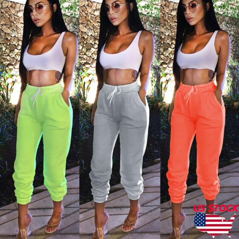 Womens Ladies Joggers Tracksuit Bottoms Trousers Slacks Gym Jogging Sweat Pants High Waist Jogger Trousers Pockets Sweatpants