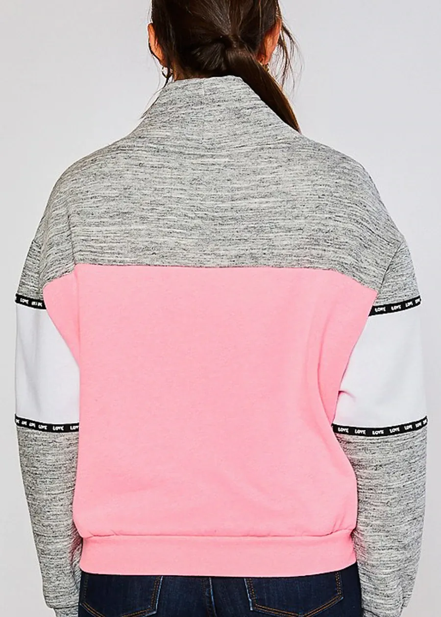 Neon Pink Colorblock Pullover Hoodie