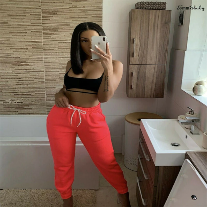 Womens Ladies Joggers Tracksuit Bottoms Trousers Slacks Gym Jogging Sweat Pants High Waist Jogger Trousers Pockets Sweatpants