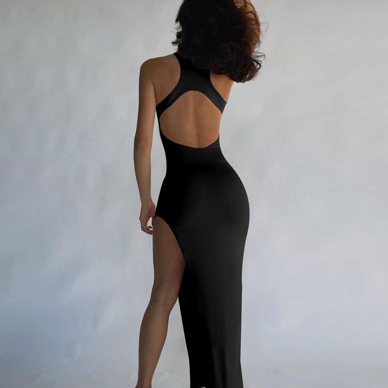 Hollow Sexy Open Back Slim Long Split Skirt Bag Hip Dress Bodycon Robes Y2k Women Vestidos Summer 2021 платье женское