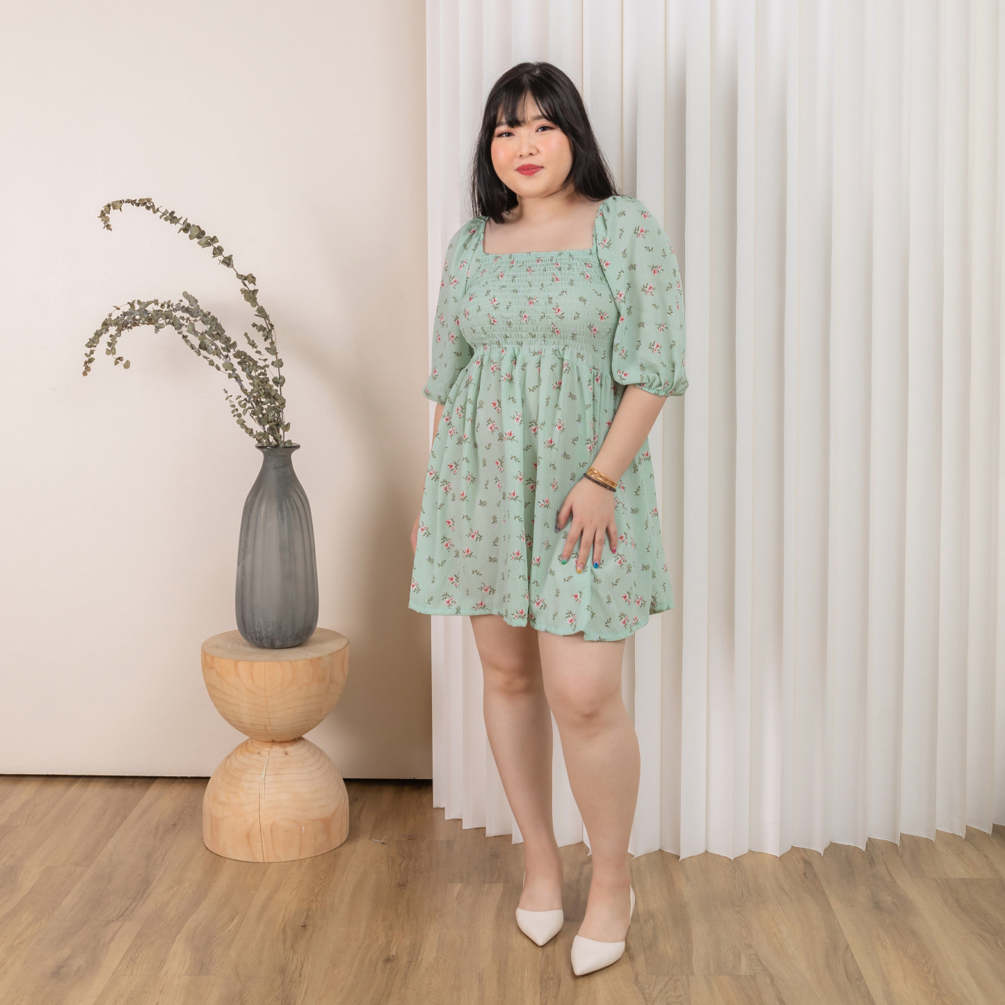 LUNA PANDORA DRESS - MINT FLORAL-Juneoesque-Plus Size Clothing