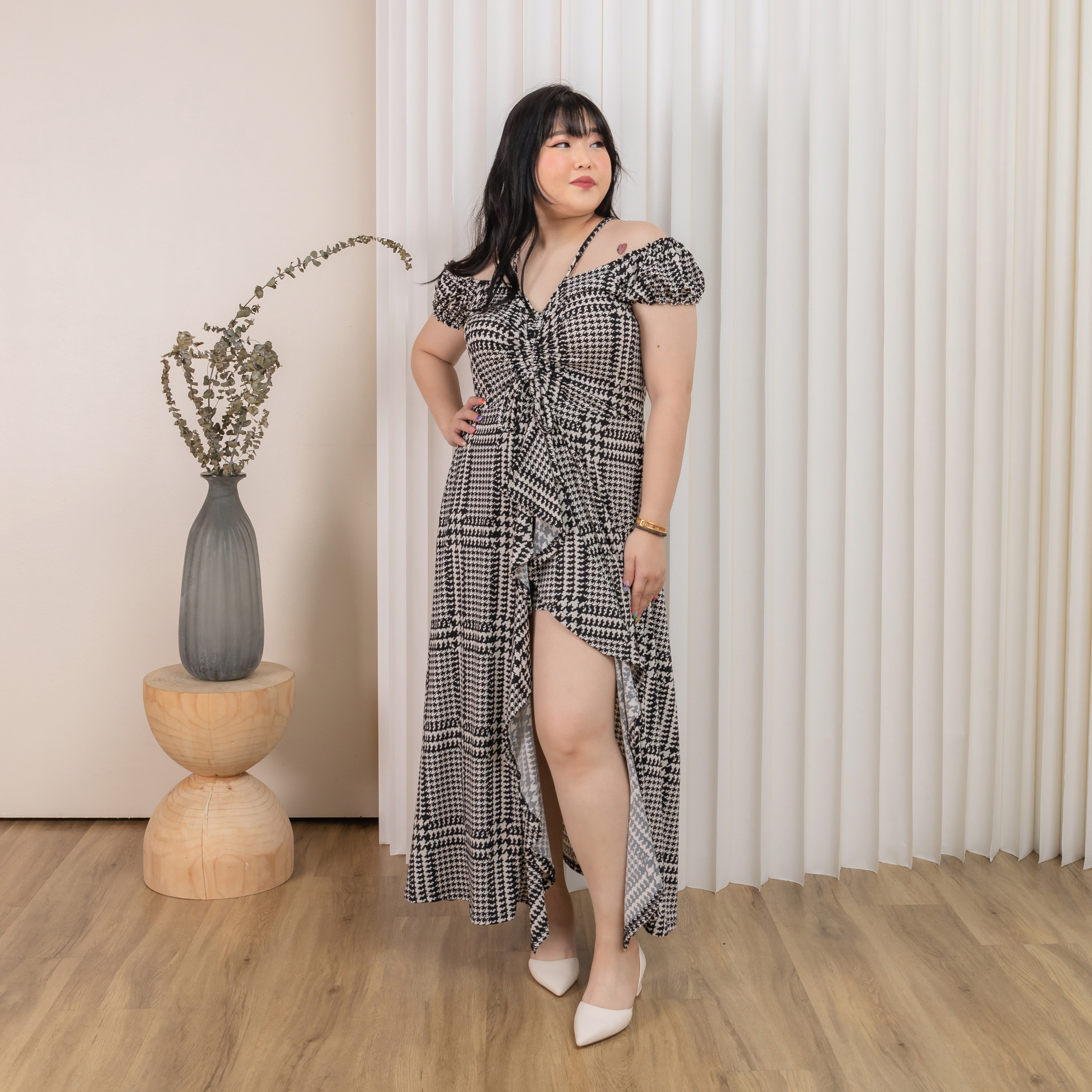 FREYA WILMA SKORTS DRESS - HOUNDSTOOTH-Juneoesque-Plus Size Clothing