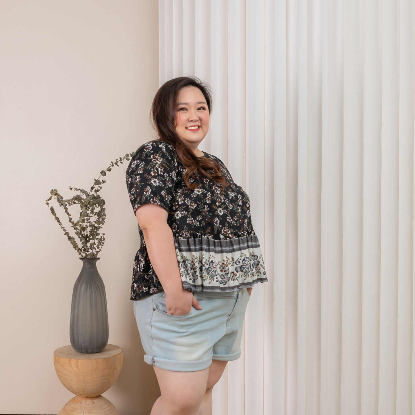 QUINCY LANDY TOP - BLACK FLORAL-Juneoesque-Plus Size Clothing