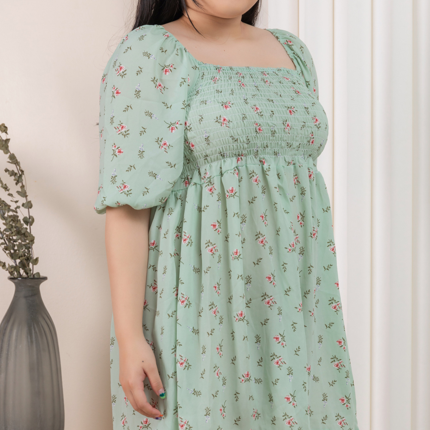 LUNA PANDORA DRESS - MINT FLORAL-Juneoesque-Plus Size Clothing