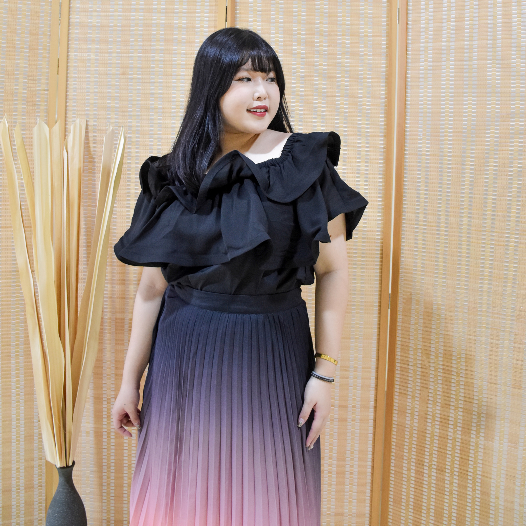 CECI ORELLA OMBRE PLEAT SKIRT-Juneoesque-Plus Size Clothing