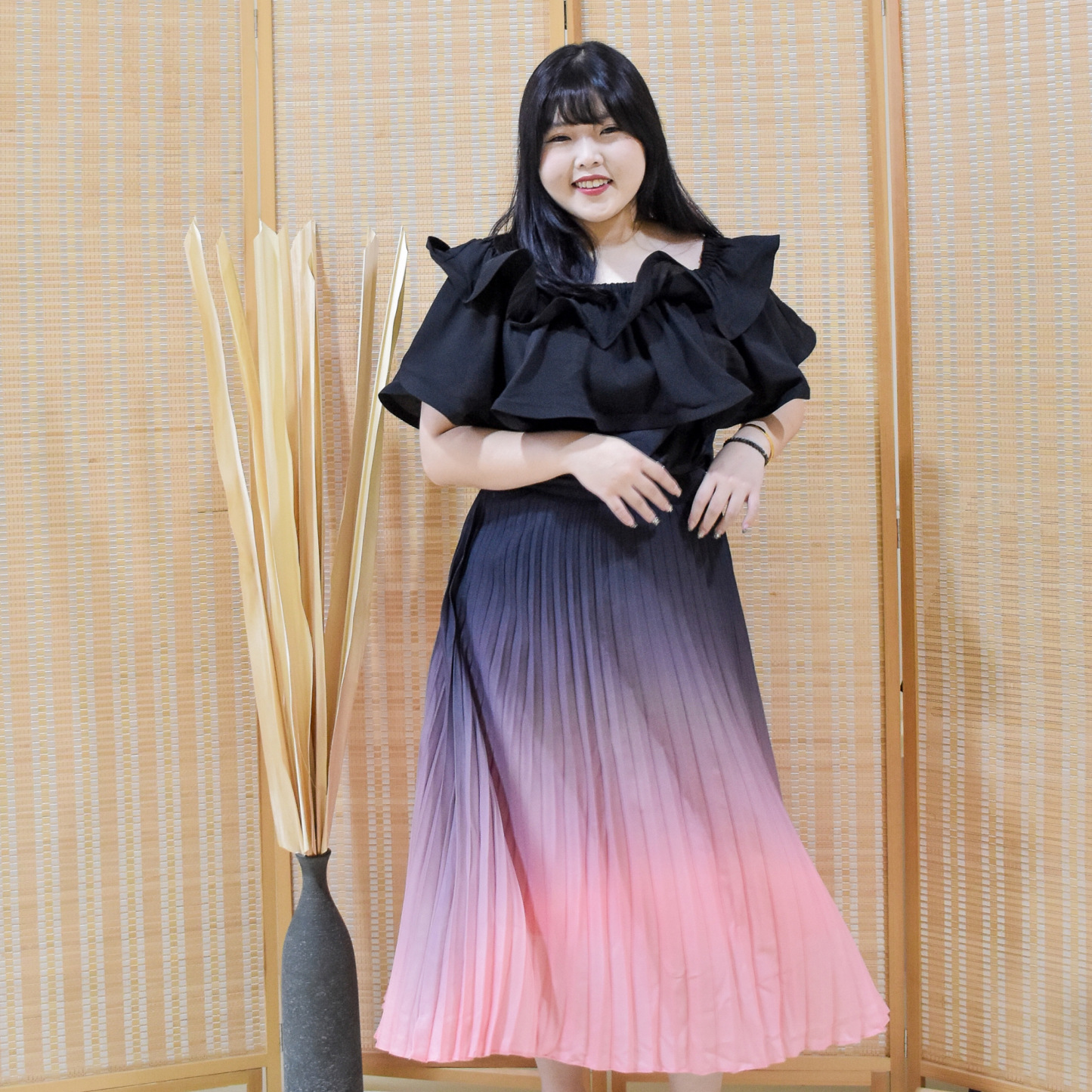 CECI ORELLA OMBRE PLEAT SKIRT-Juneoesque-Plus Size Clothing