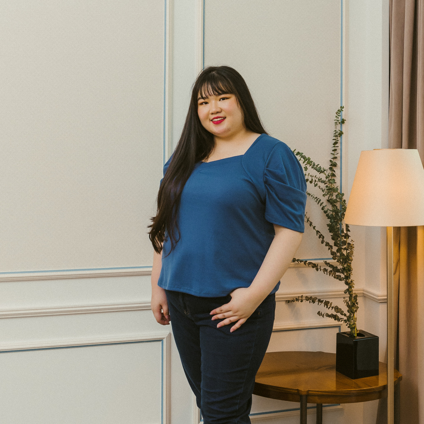 CINDEE JOAN TOP - BLUE-Juneoesque-Plus Size Clothing