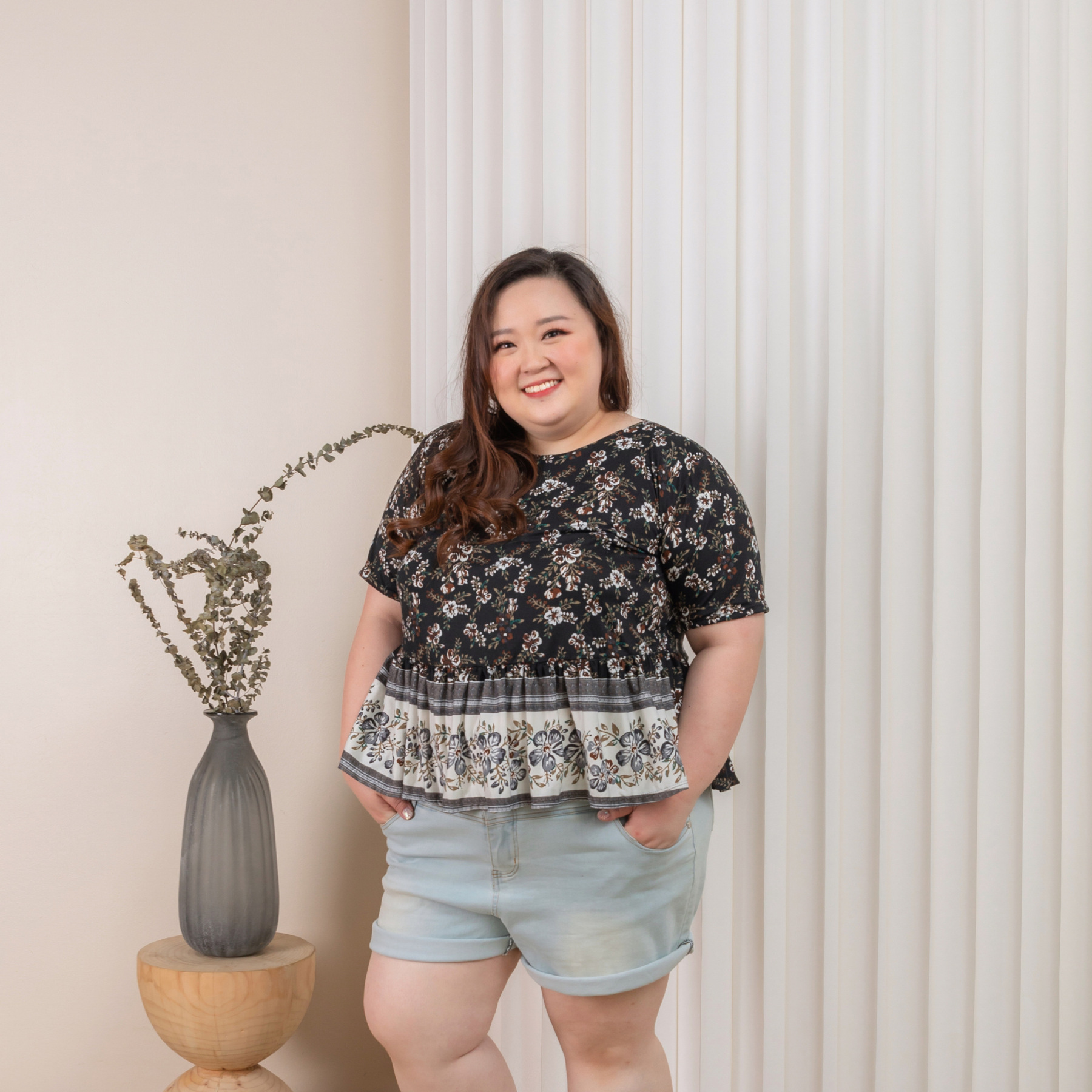 QUINCY LANDY TOP - BLACK FLORAL-Juneoesque-Plus Size Clothing