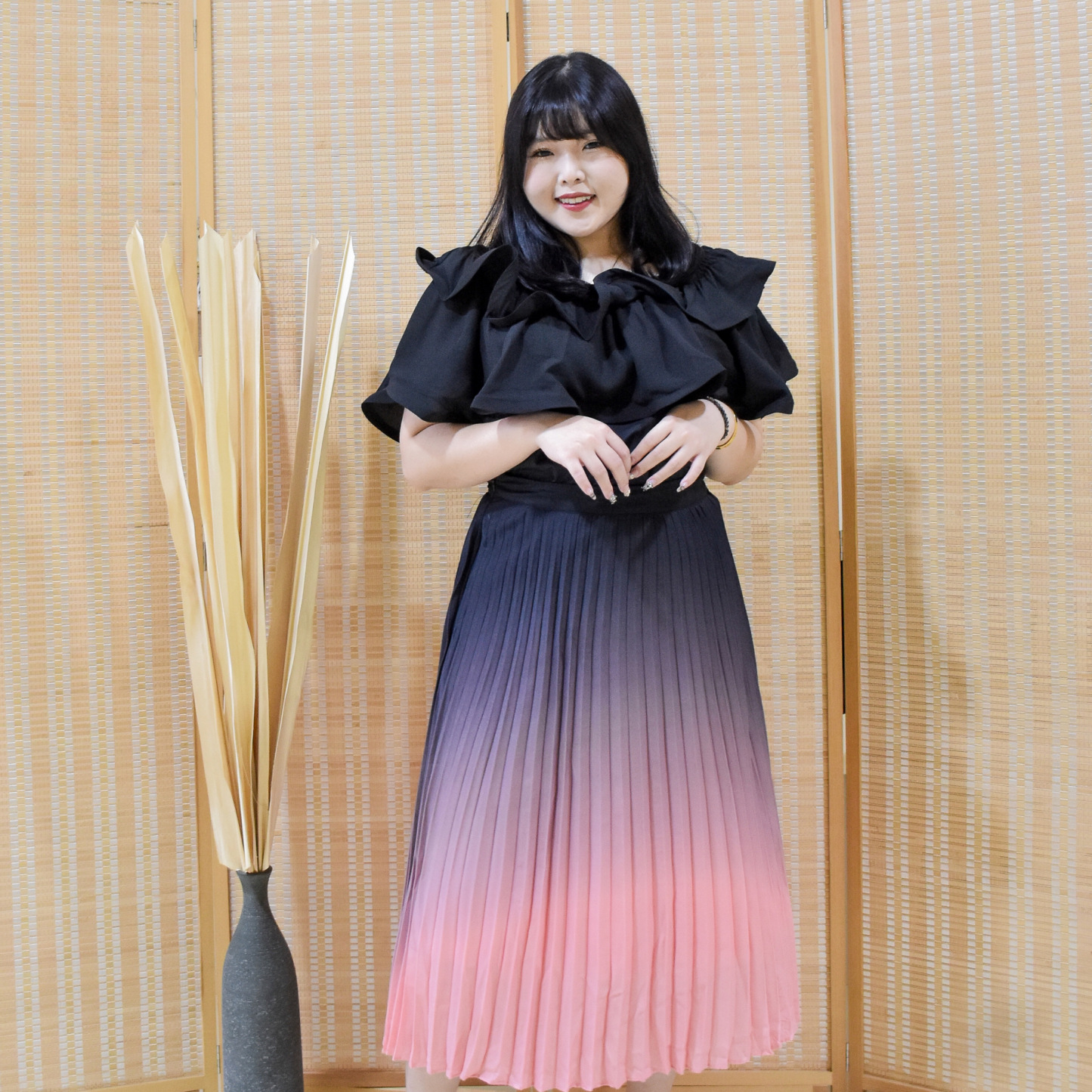 CECI ORELLA OMBRE PLEAT SKIRT-Juneoesque-Plus Size Clothing