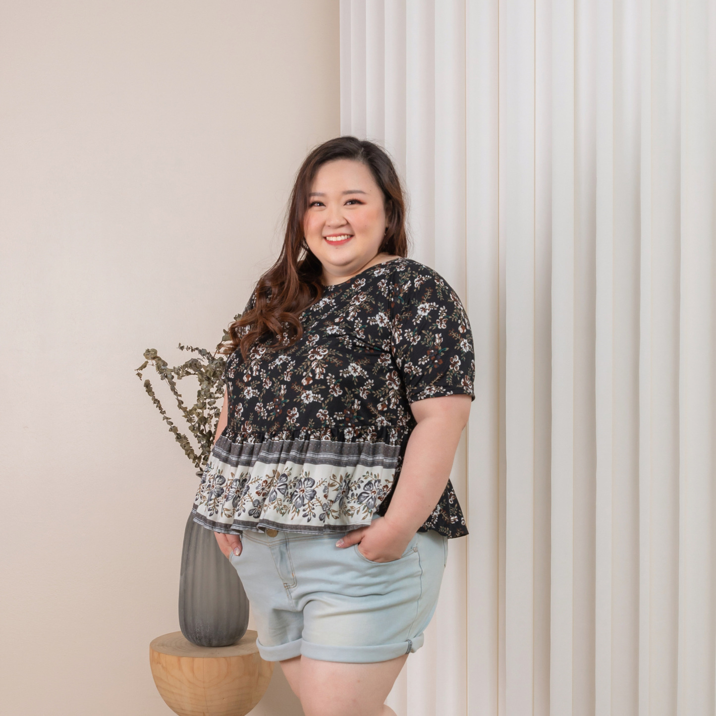 QUINCY LANDY TOP - BLACK FLORAL-Juneoesque-Plus Size Clothing