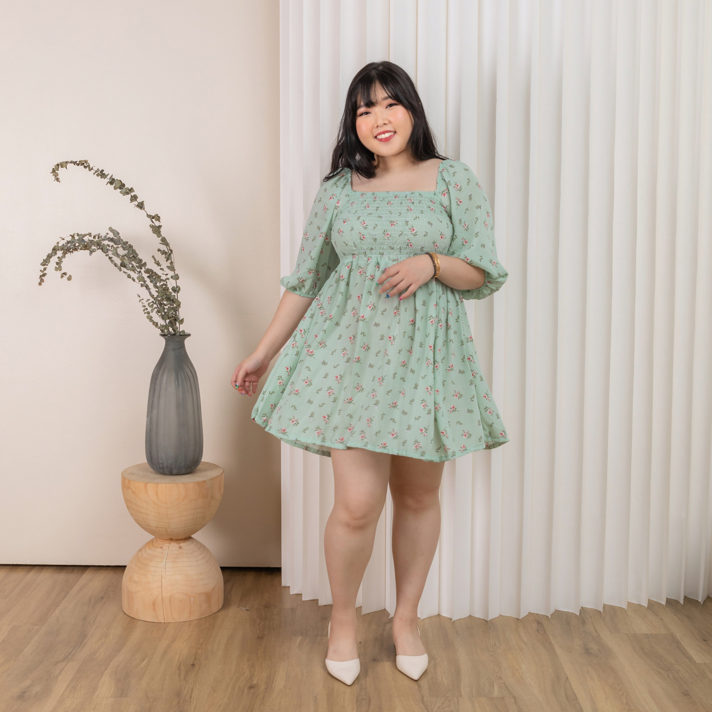 LUNA PANDORA DRESS - MINT FLORAL-Juneoesque-Plus Size Clothing