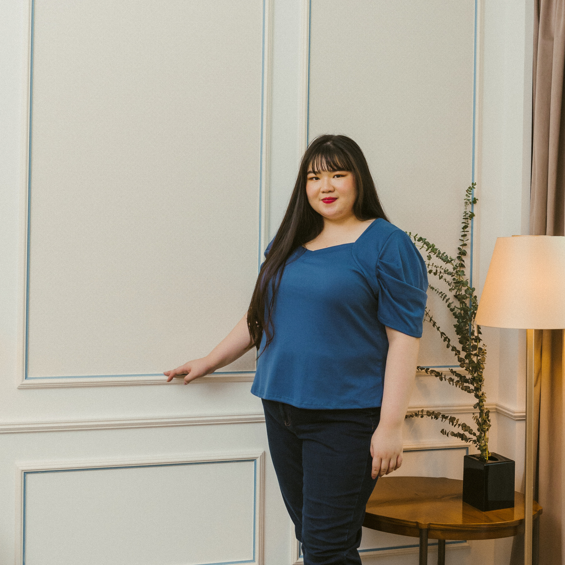 CINDEE JOAN TOP - BLUE-Juneoesque-Plus Size Clothing