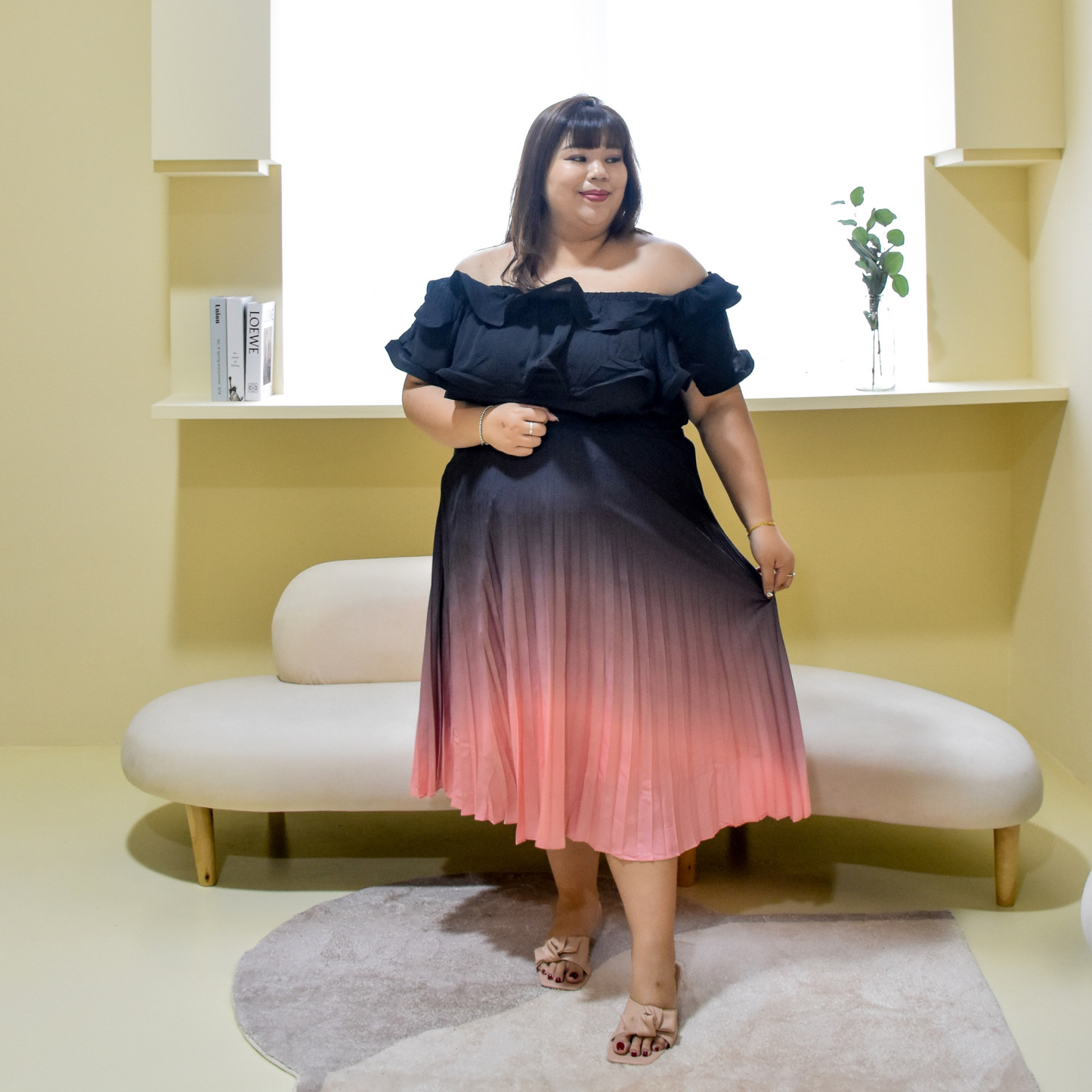 CECI ORELLA OMBRE PLEAT SKIRT-Juneoesque-Plus Size Clothing