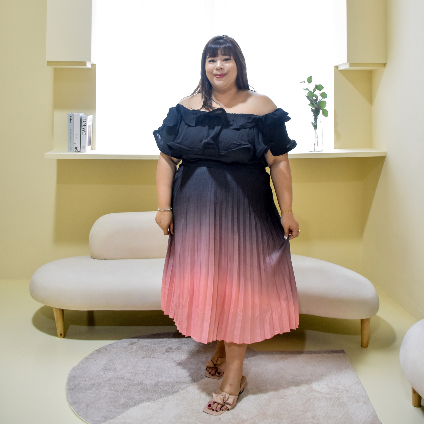 CECI ORELLA OMBRE PLEAT SKIRT-Juneoesque-Plus Size Clothing